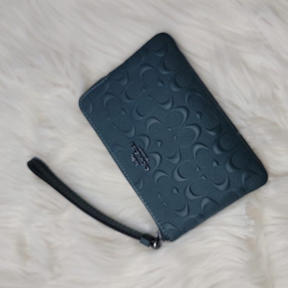 Coach Signature Leather Corner Zip Wristlet - Picture 1 of 4